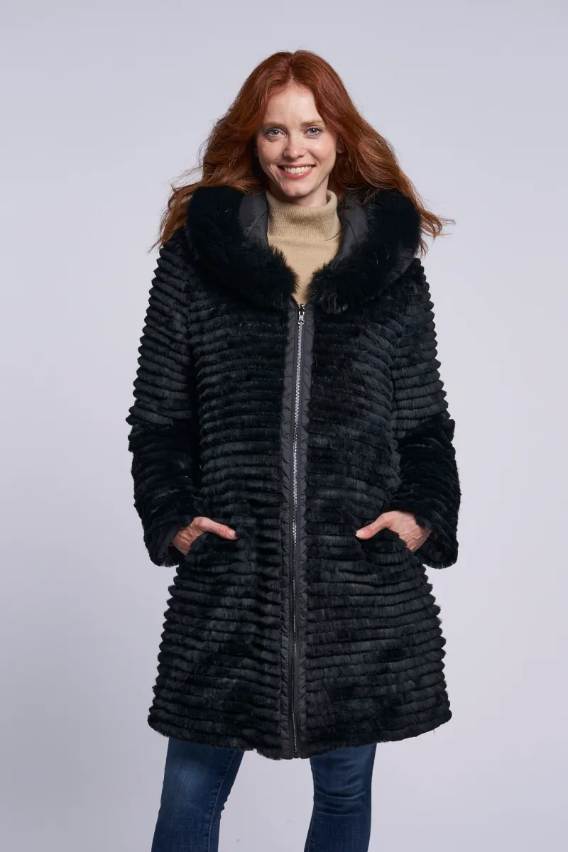 #2281HD Horizontal Down  coat Reverses to Sheared Layered Rabbit