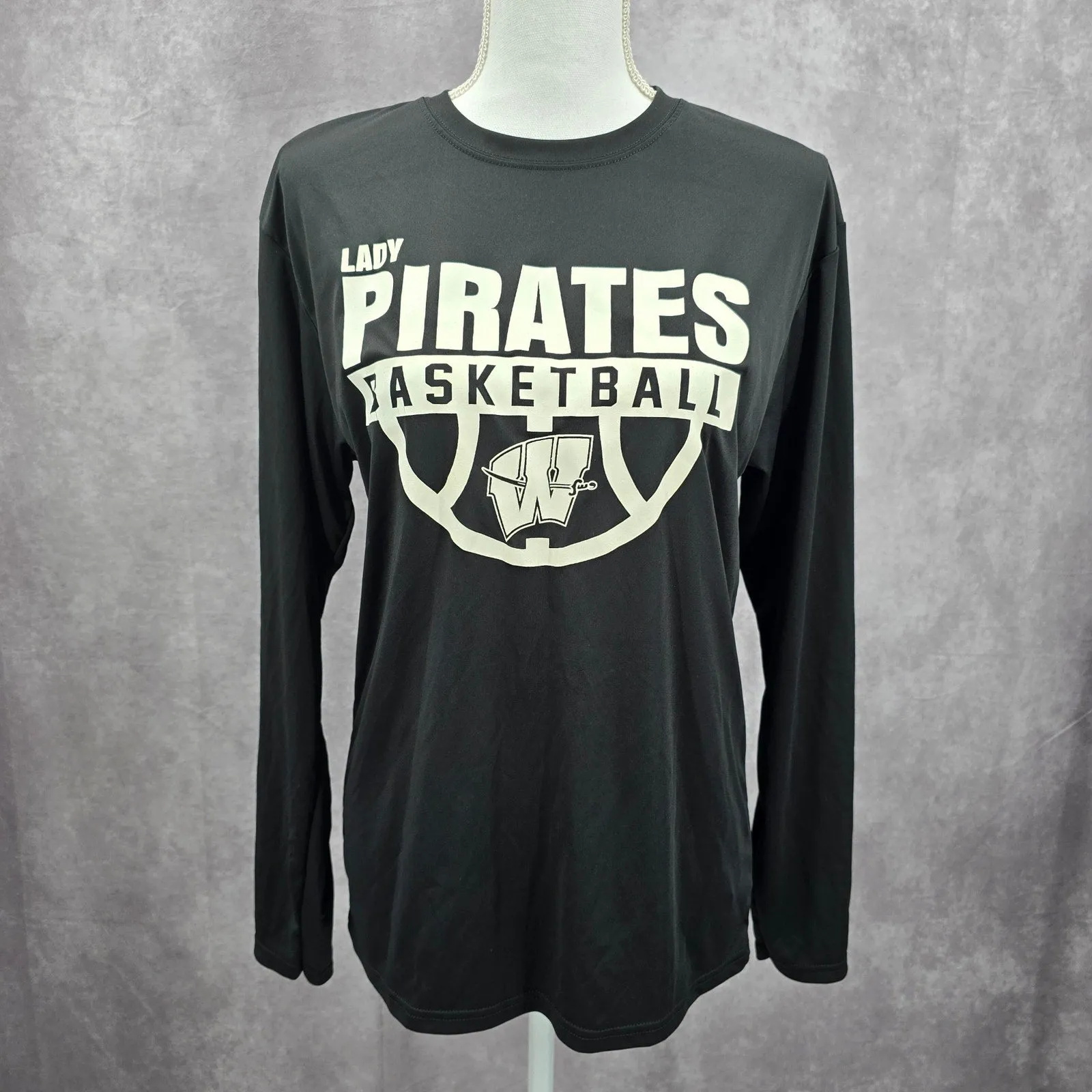 A4 Black Long Sleeve Lady Pirates Basketball Activewear Top Small