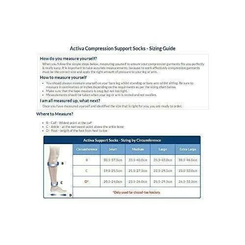 Activa Class 2 Unisex Ribbed Support Socks 18-24 mmHg Black Large