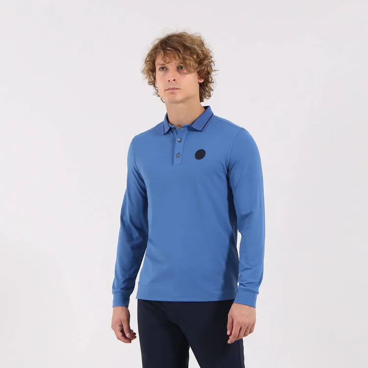 Annuncio Long Sleeve Thermal Polo in Bright Blue