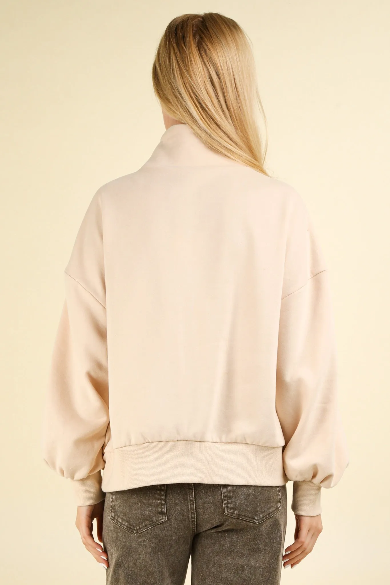 Arabella- Balloon Sleeve Button Down Henley Top