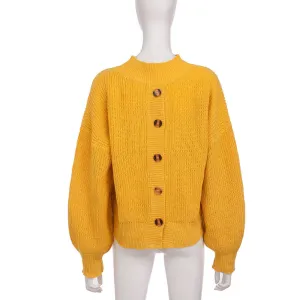 Autumn and Winter Women's Four-color Long-sleeved Button Front and Back Two-piece Pullover Sweater