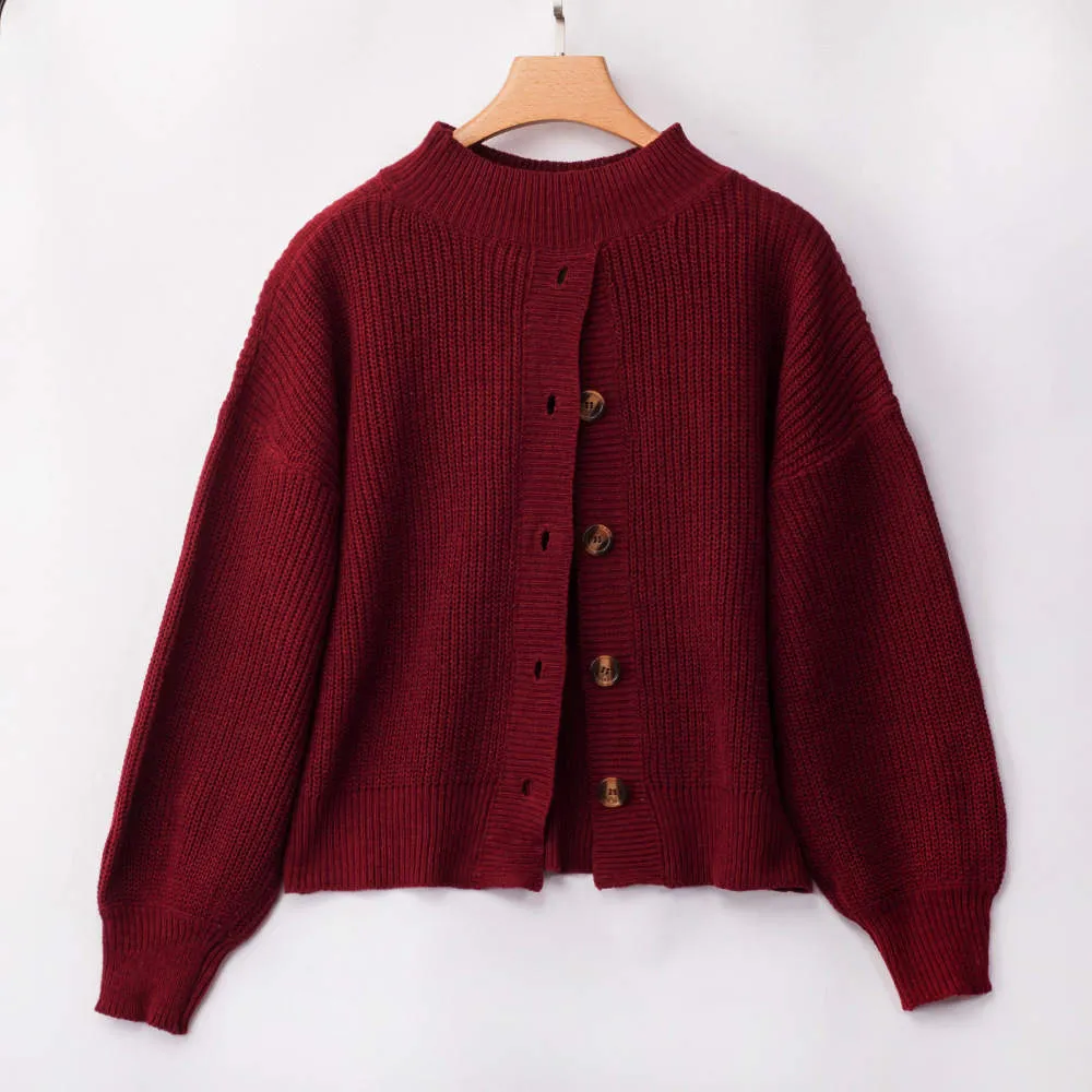 Autumn and Winter Women's Four-color Long-sleeved Button Front and Back Two-piece Pullover Sweater