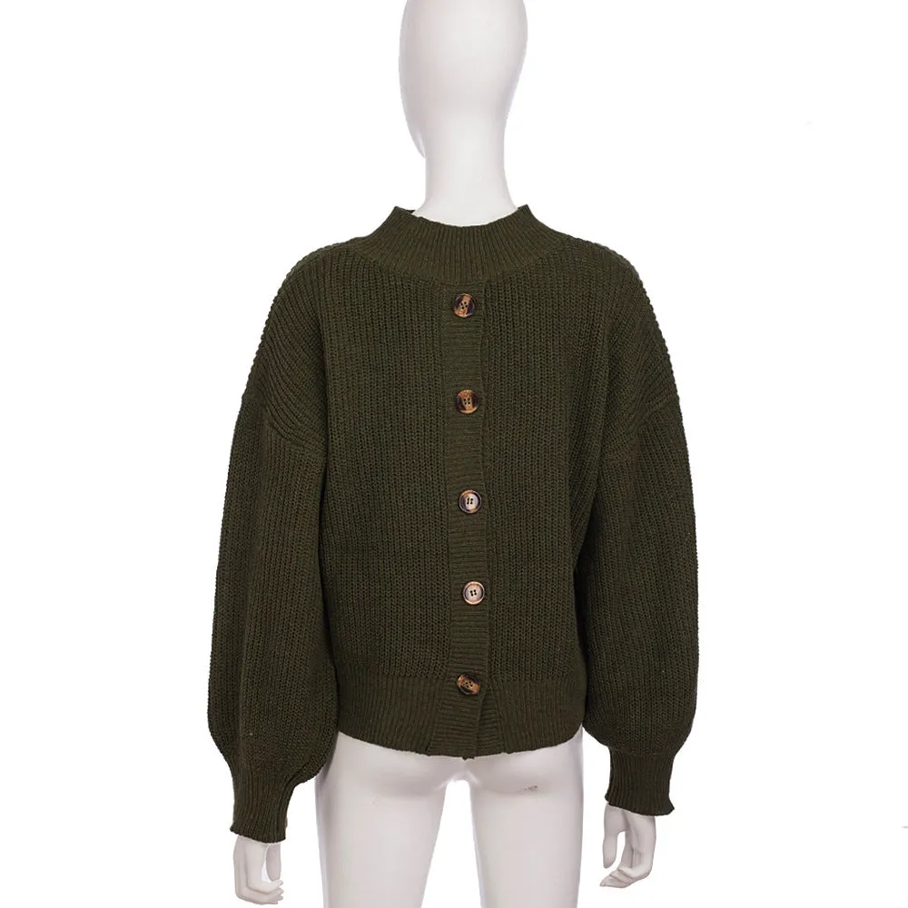 Autumn and Winter Women's Four-color Long-sleeved Button Front and Back Two-piece Pullover Sweater