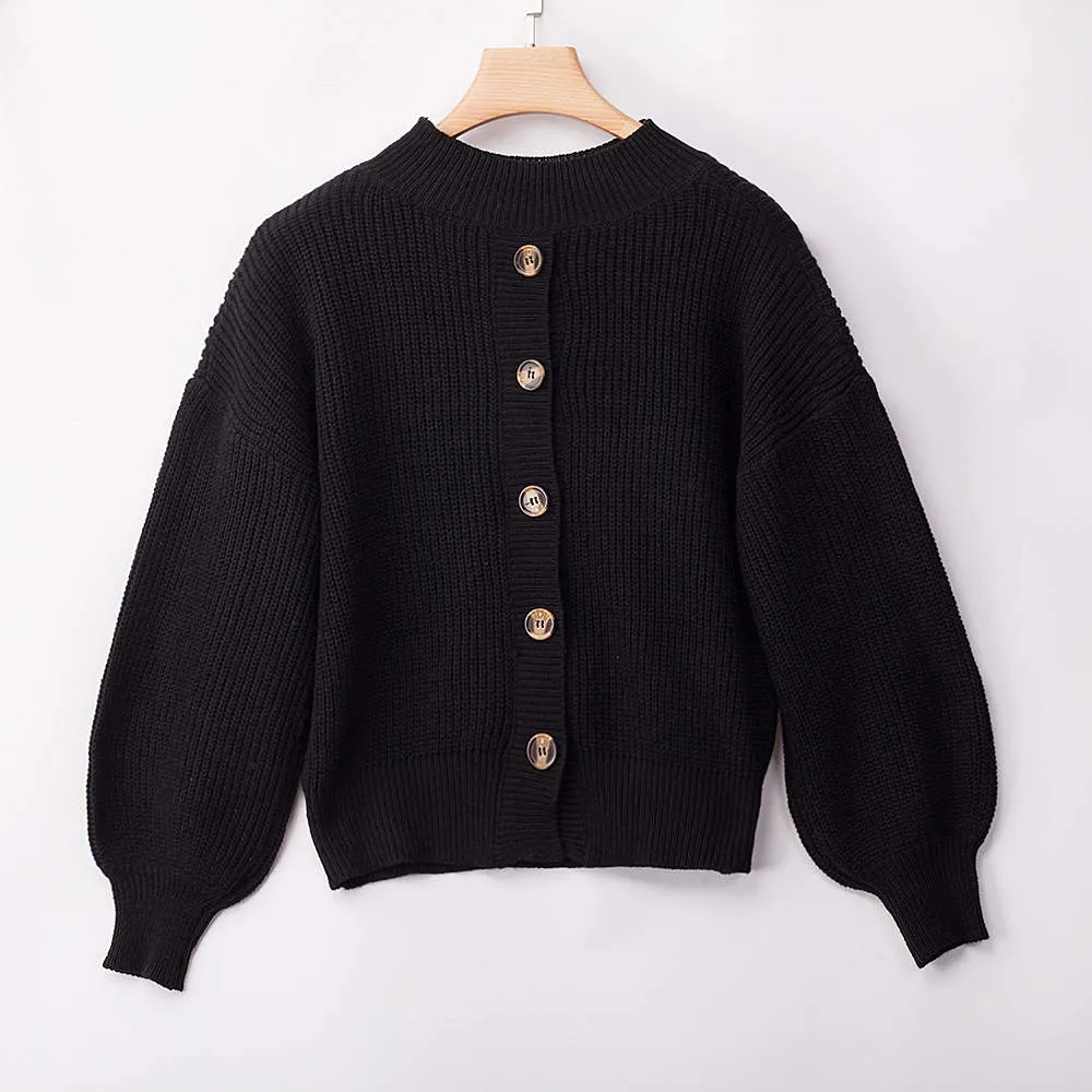 Autumn and Winter Women's Four-color Long-sleeved Button Front and Back Two-piece Pullover Sweater