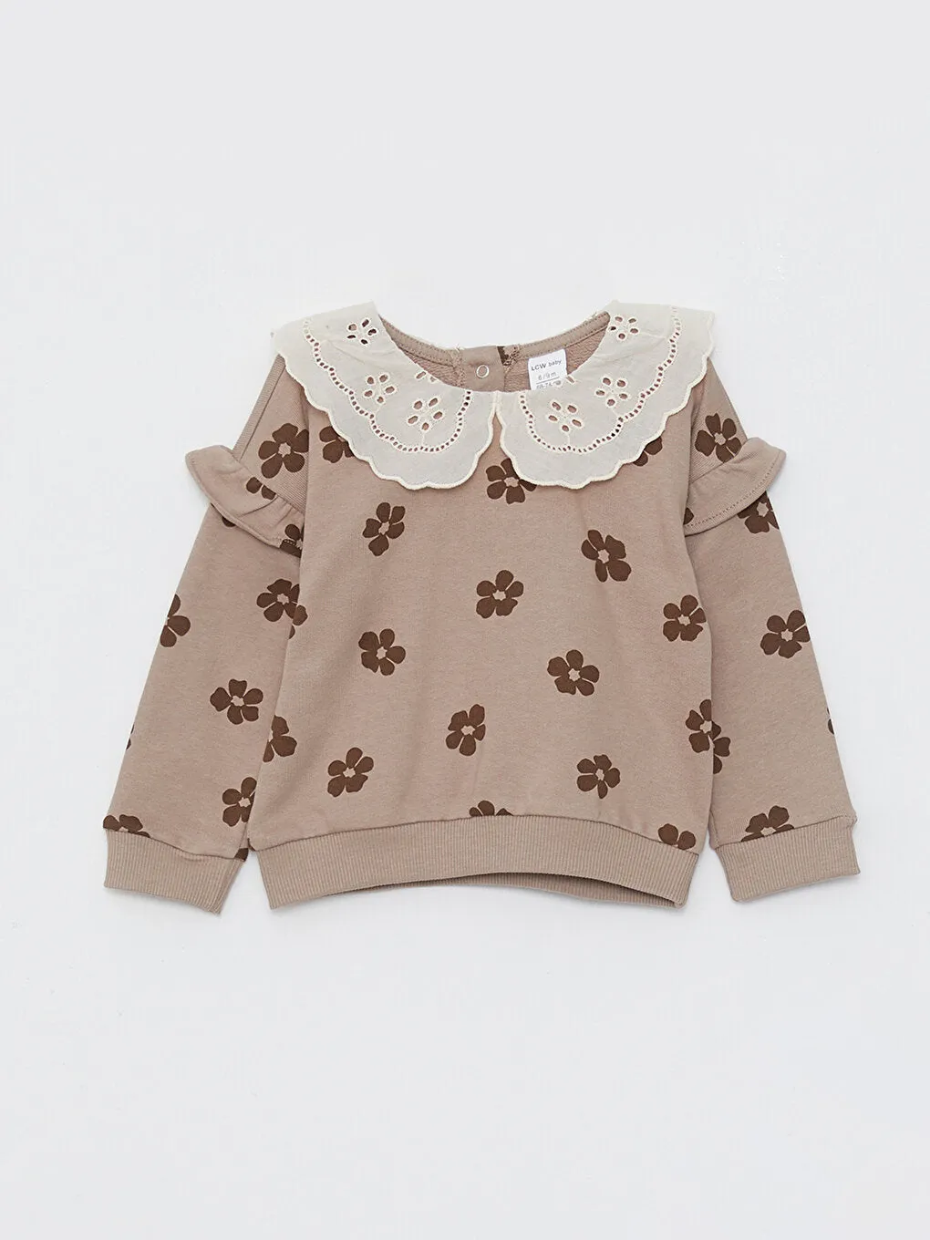 Baby Collar Long Sleeve Patterned Baby Girl Sweatshirt and Tights 2-Piece Set
