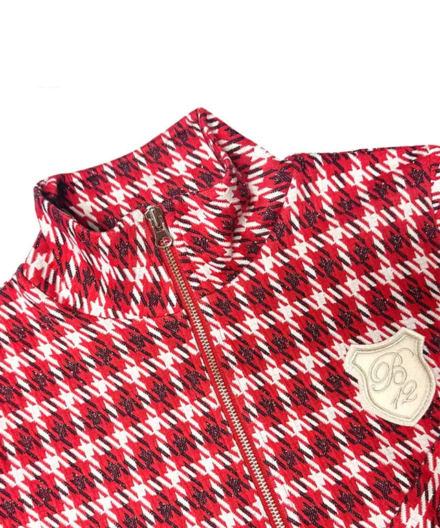 BENECIA 12 Jacquard Red Check Zip-Up - Red