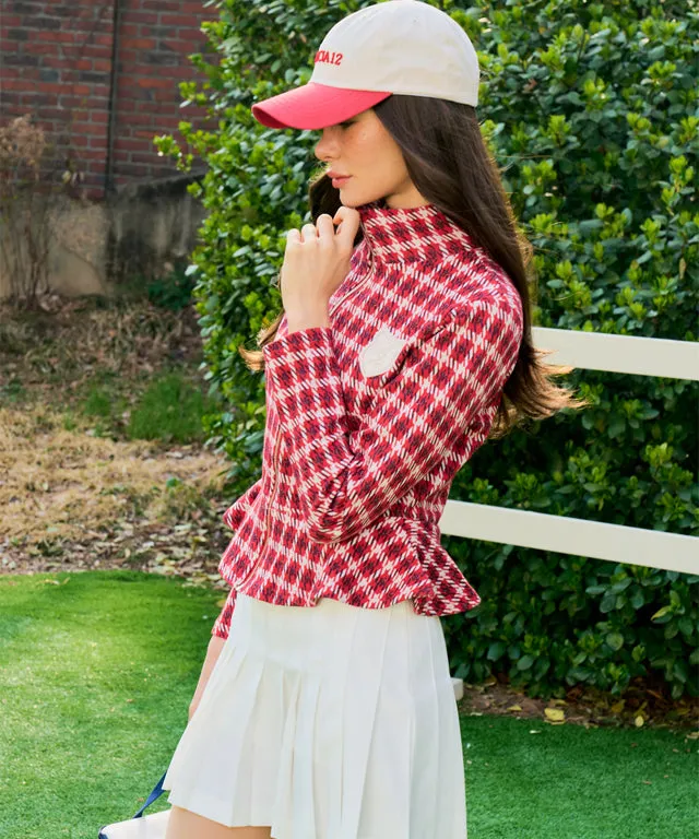 BENECIA 12 Jacquard Red Check Zip-Up - Red