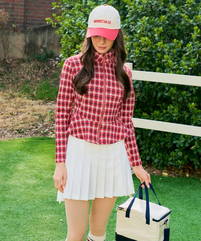 BENECIA 12 Jacquard Red Check Zip-Up - Red