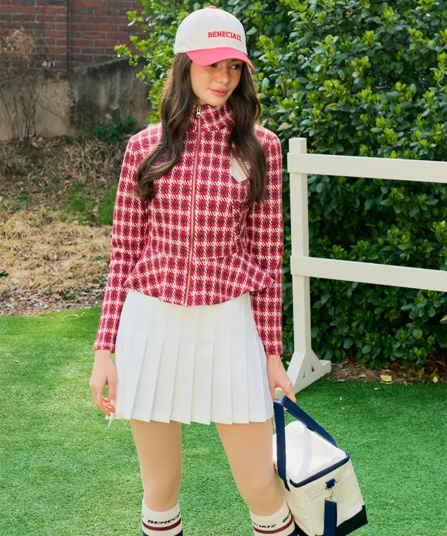 BENECIA 12 Jacquard Red Check Zip-Up - Red