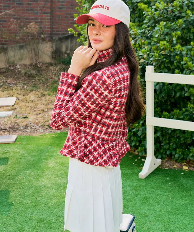 BENECIA 12 Jacquard Red Check Zip-Up - Red