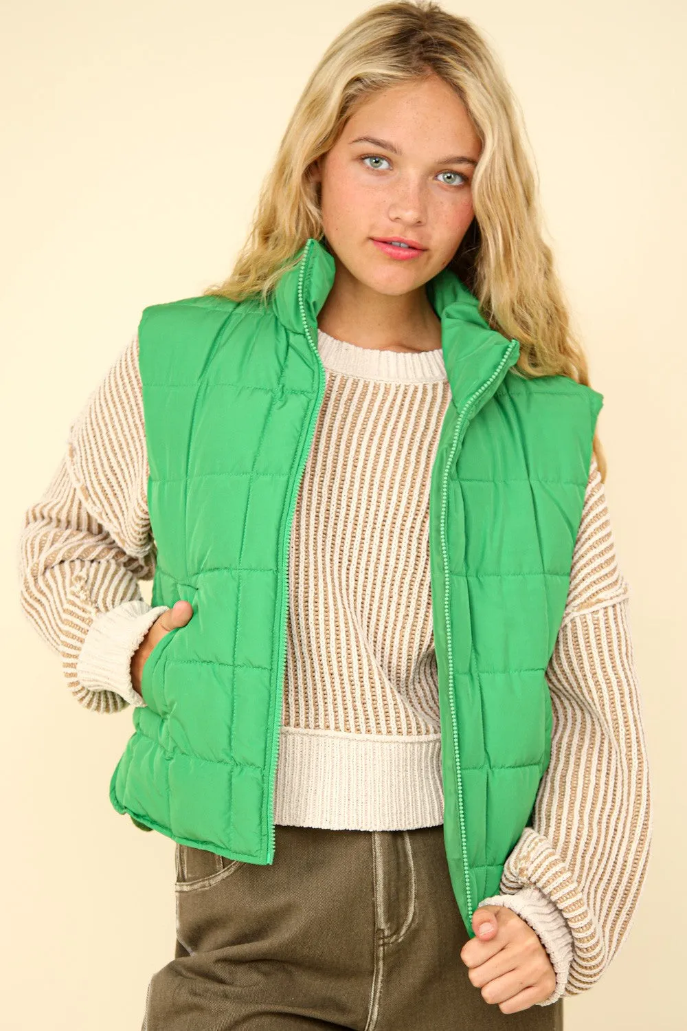 Beth- Solid Puffer Padded Warm Vest