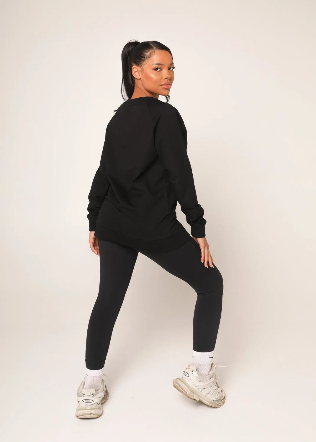 Black Oversized Crew Neck Jumper