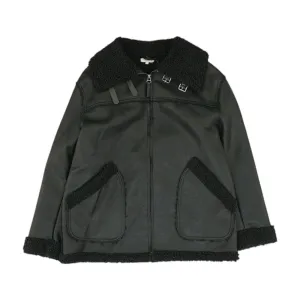Black Solid Faux Leather Coat