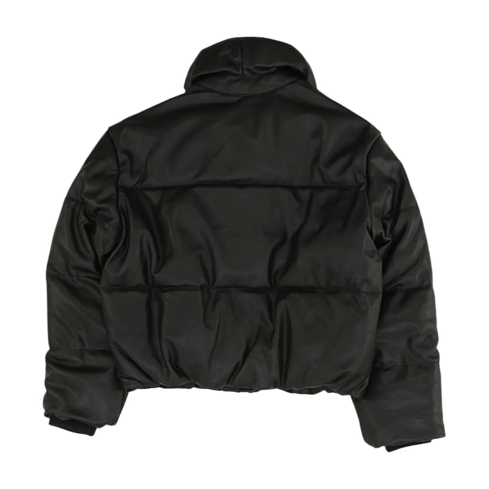 Black Solid Faux Leather Jacket