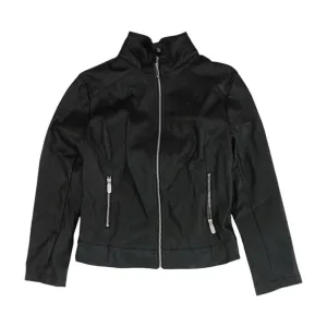 Black Solid Faux Leather Jacket