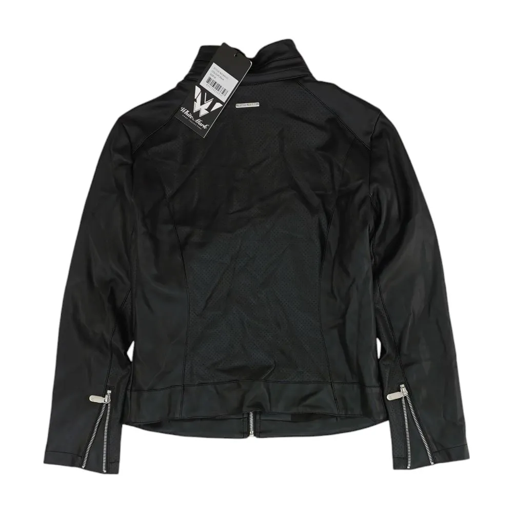 Black Solid Faux Leather Jacket