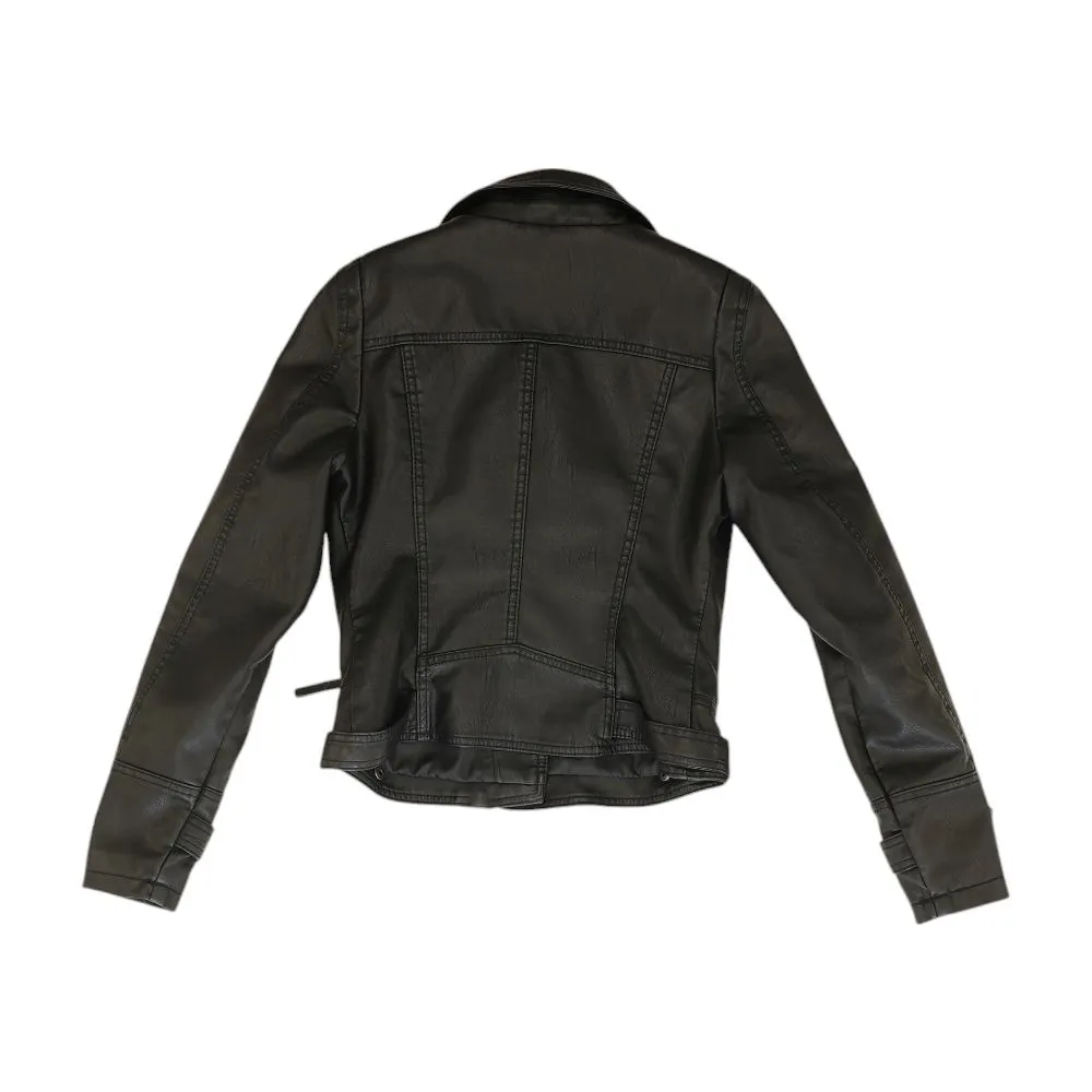 Black Solid Faux Leather Jacket