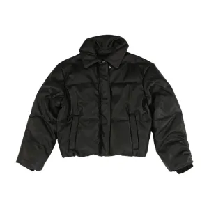 Black Solid Faux Leather Jacket