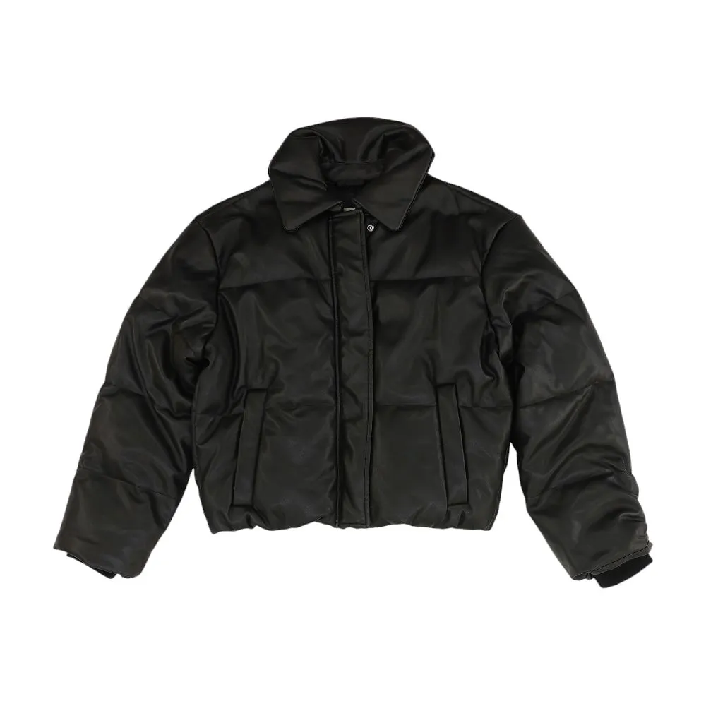 Black Solid Faux Leather Jacket