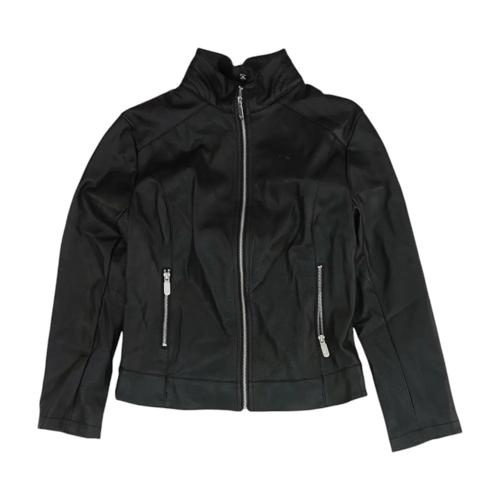 Black Solid Faux Leather Jacket