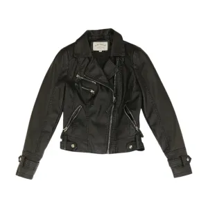 Black Solid Faux Leather Jacket