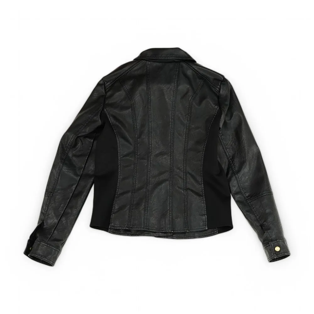 Black Solid Faux Leather Jacket