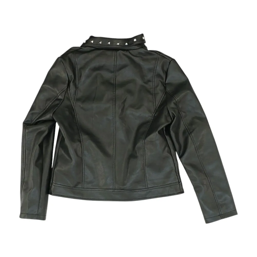Black Solid Faux Leather Jacket