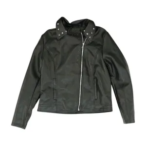 Black Solid Faux Leather Jacket