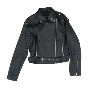 Black Solid Faux Leather Jacket