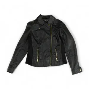 Black Solid Faux Leather Jacket