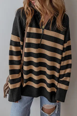 Black Striped Oversized Sweater