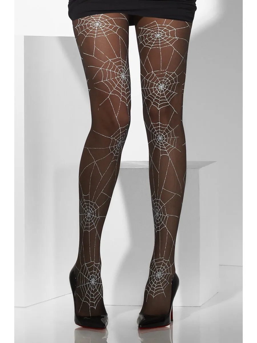 Black Tights with Spiderweb Print