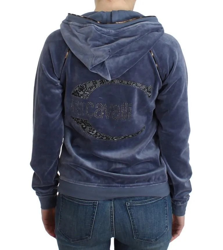 Blue velvet zipup sweatshirt