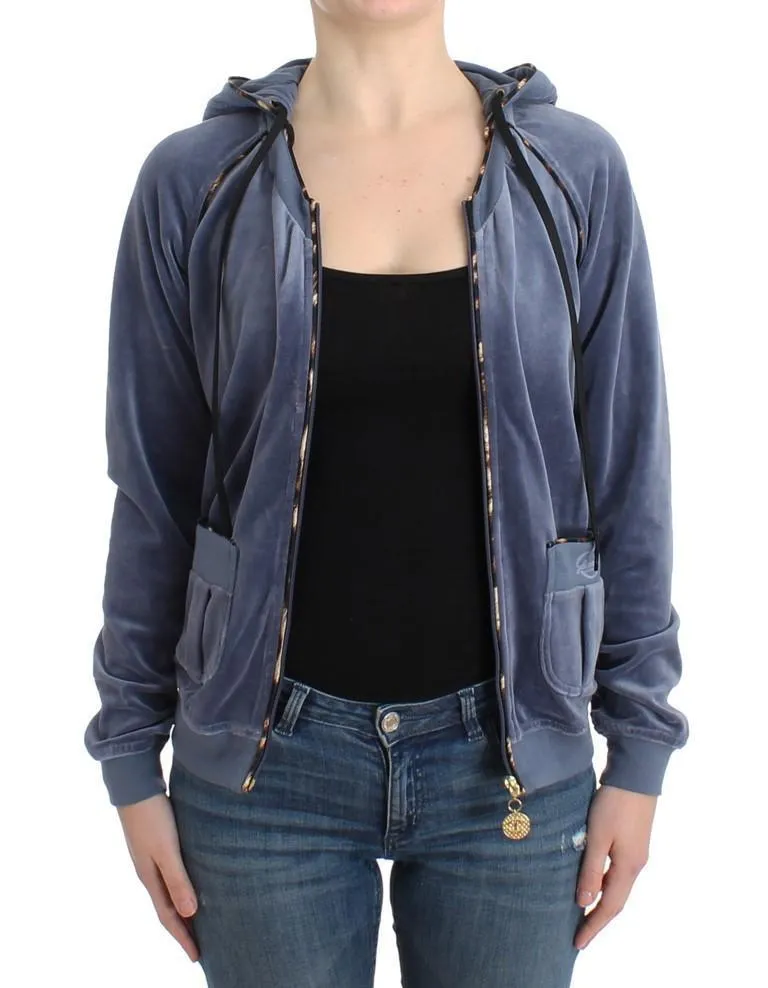 Blue velvet zipup sweatshirt