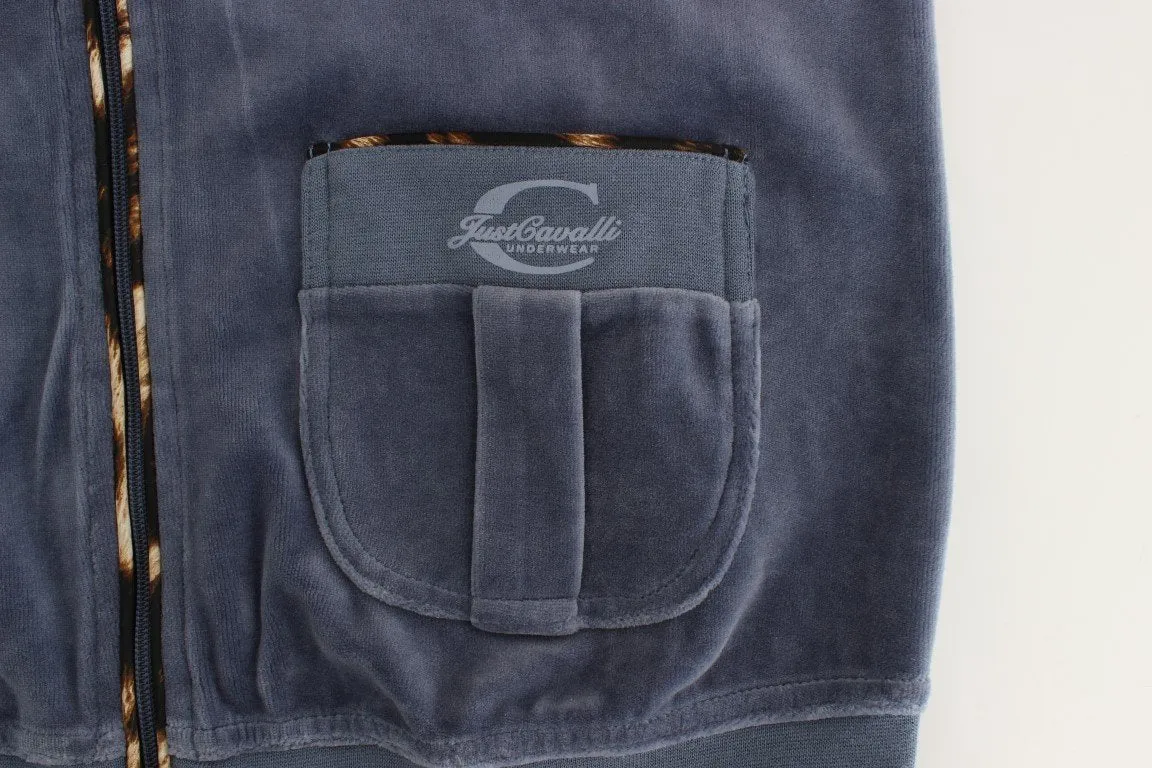 Blue velvet zipup sweatshirt