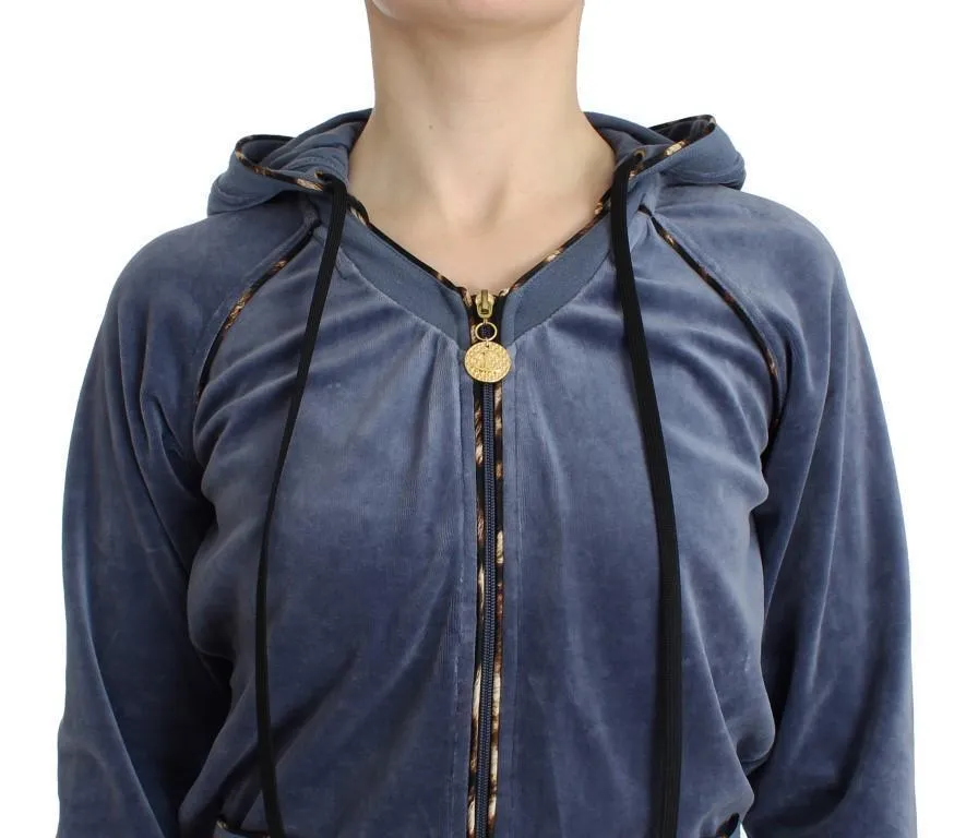 Blue velvet zipup sweatshirt