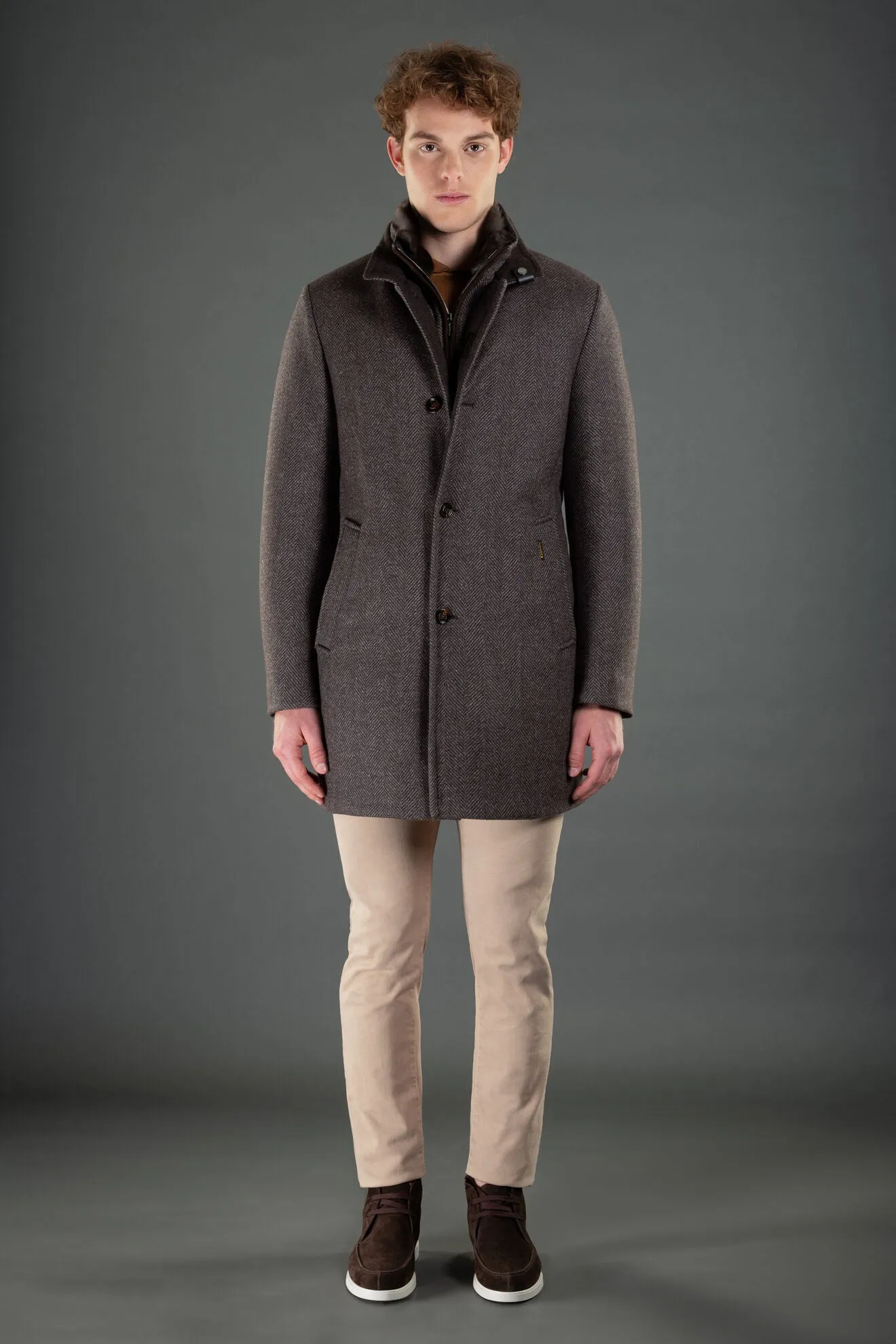 Bond Fur HD Herringbone Down Coat in Anthracite