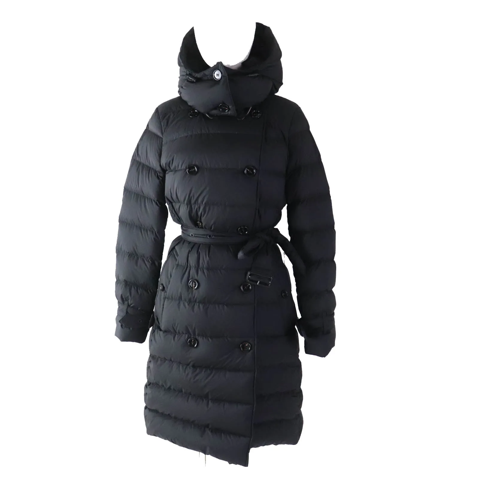 Burberry Nylon Belted Hooded Down Coat Black S
