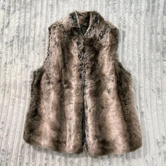 Cashmere Animal Print Faux Fur Vest Soft Warm Luxurious Boho Chic Womens Large