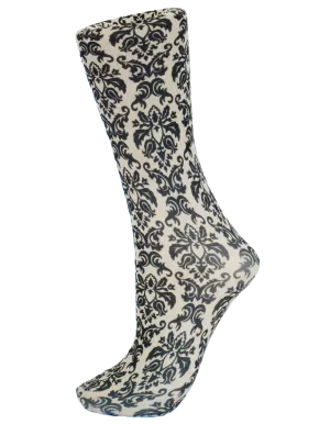 Celeste Stein ~ COMPRESSION Socks ~ Black/Tan Damask