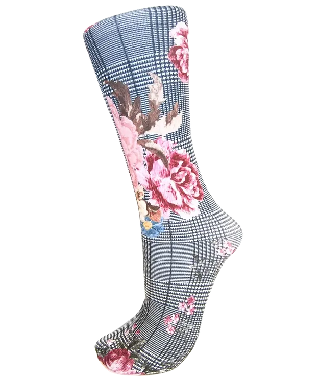 Celeste Stein ~ COMPRESSION Socks ~ Floral Plaid