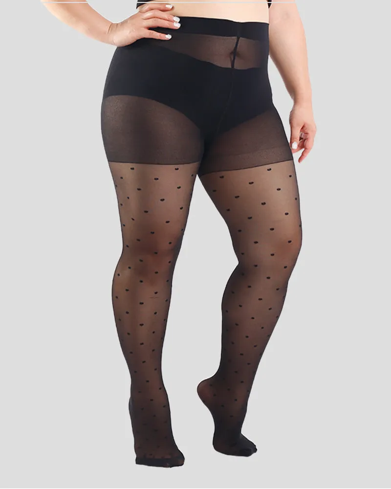 Chic Plus Size Sheer Tights with Dazzling Dot Pattern in Black