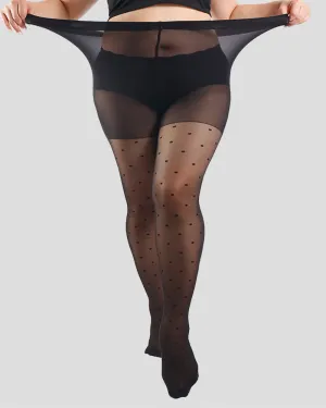 Chic Plus Size Sheer Tights with Dazzling Dot Pattern in Black
