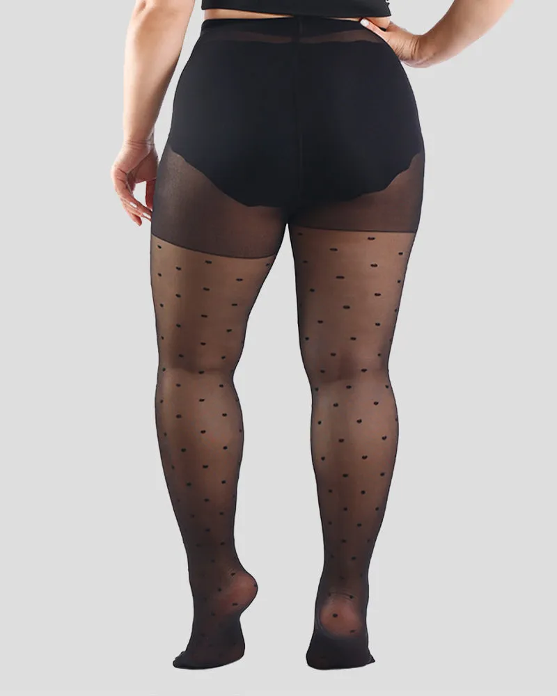 Chic Plus Size Sheer Tights with Dazzling Dot Pattern in Black
