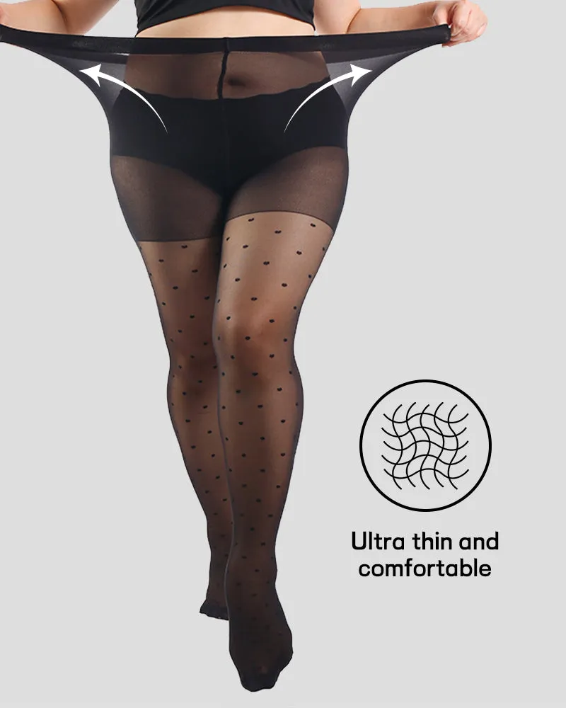 Chic Plus Size Sheer Tights with Dazzling Dot Pattern in Black