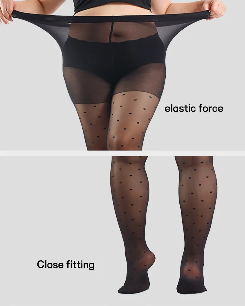 Chic Plus Size Sheer Tights with Dazzling Dot Pattern in Black