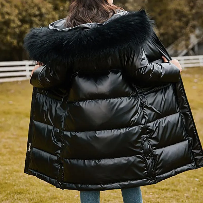 Children's Down Jacket Girls Mid-length Thickened Over The Knee Warm Down Jacket with Fur Collar