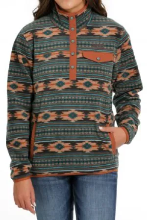Cinch Women's Aztec Print Polar Fleece Pullover "Green"