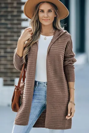 Cold Defense Open Front Hooded Long Cardigan